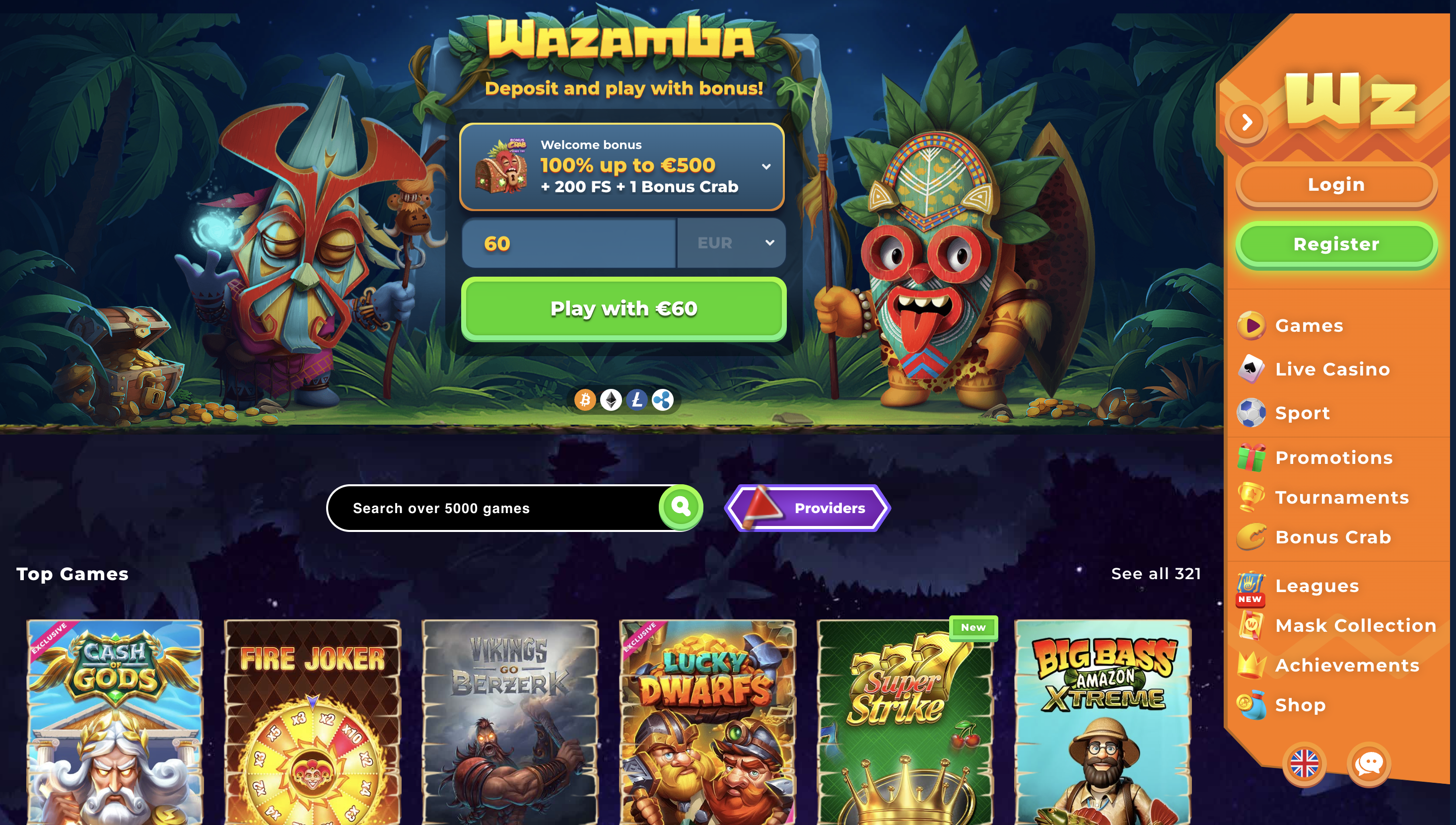 Wazamba homepage